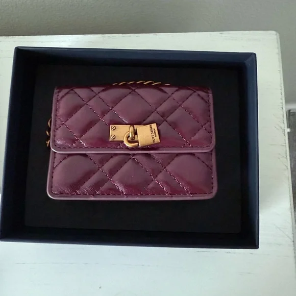 Kurt Geiger Plum Quilted Mini Bag with Gold Chain - Picture 3 of 5